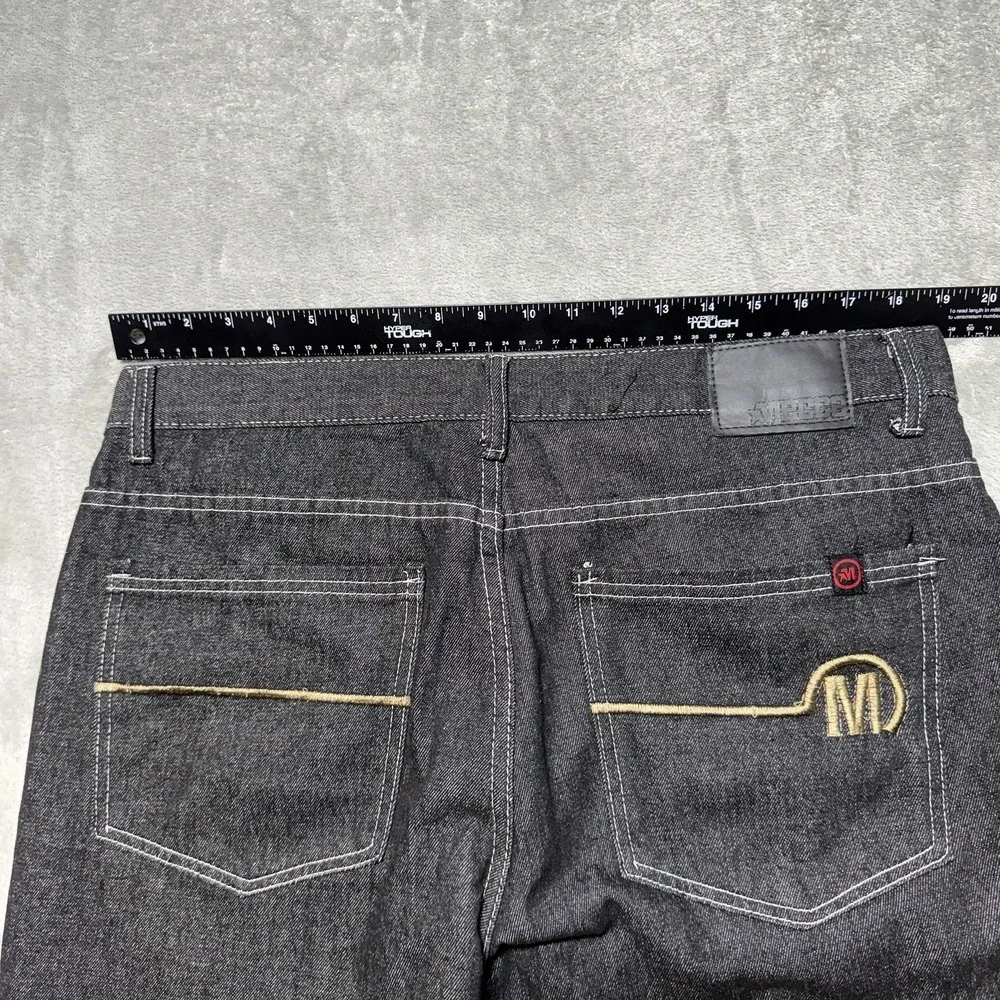 Mecca Jeans Mens 38x32 Black Denim Embroidered Pocket Baggy Y2K Hip Hop